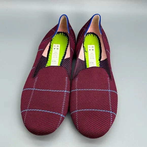 Rothy's Women's 10 Burgundy Grid Loafers Plaid Slip-On Low Top Casual Flat Shoes