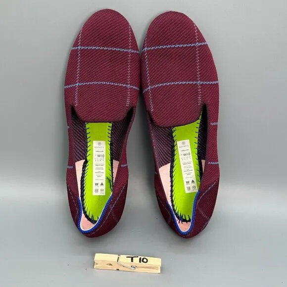 Rothy's Women's 10 Burgundy Grid Loafers Plaid Slip-On Low Top Casual Flat Shoes