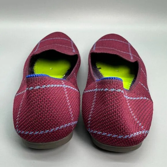 Rothy's Women's 10 Burgundy Grid Loafers Plaid Slip-On Low Top Casual Flat Shoes