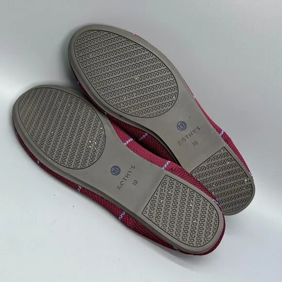 Rothy's Women's 10 Burgundy Grid Loafers Plaid Slip-On Low Top Casual Flat Shoes