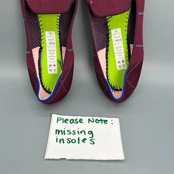 Rothy's Women's 10 Burgundy Grid Loafers Plaid Slip-On Low Top Casual Flat Shoes