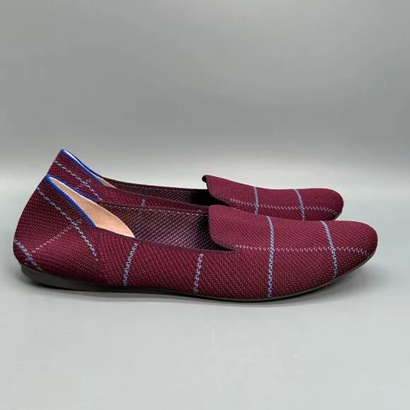 Rothy's Women's 10 Burgundy Grid Loafers Plaid Slip-On Low Top Casual Flat Shoes