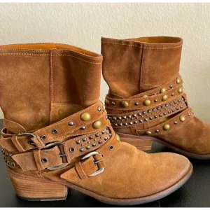 Russell &amp; Bromley Rodeo Stud Rockafella Boot Caramel Leather Italy 39.5 8.5-9