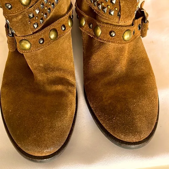 Russell &amp; Bromley Rodeo Stud Rockafella Boot Caramel Leather Italy 39.5 8.5-9