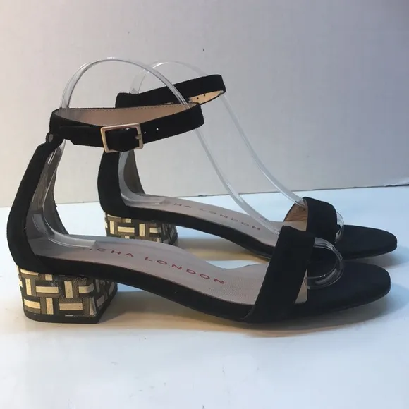 Sacha London Black Suede Sandals with Multi-color Heel Size 7