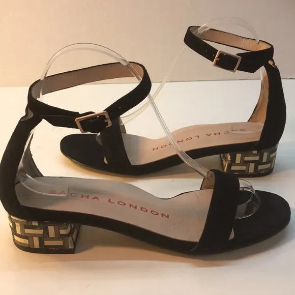 Sacha London Black Suede Sandals with Multi-color Heel Size 7