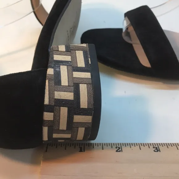 Sacha London Black Suede Sandals with Multi-color Heel Size 7