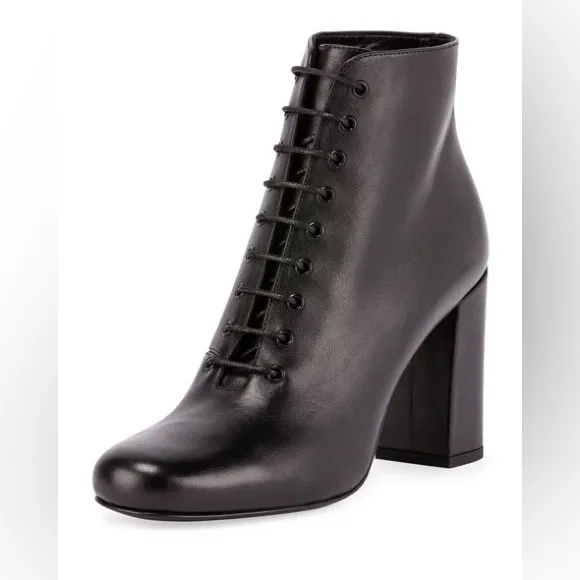 SAINT LAURENT Black Smooth Calfskin leather Babies 90 lace-up Ankle Boots 36