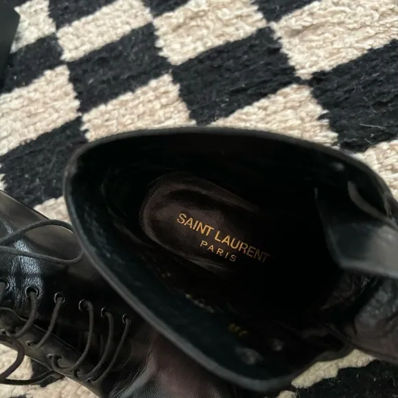 SAINT LAURENT Black Smooth Calfskin leather Babies 90 lace-up Ankle Boots 36