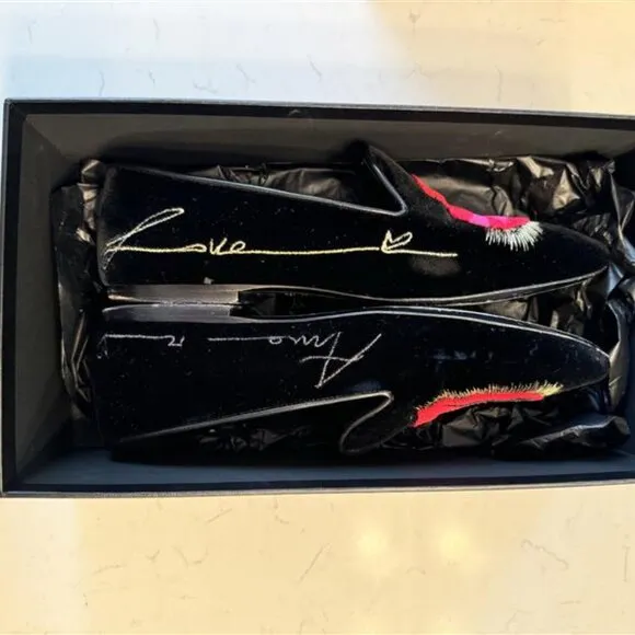 Saint Laurent Black Velvet Amor Heart Smoking Shoes
