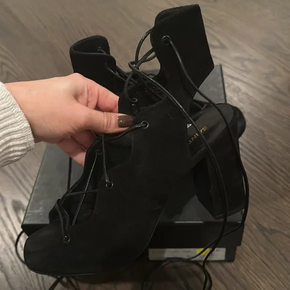 Saint Laurent women’s black lace up suede sandals SIZE 36.5