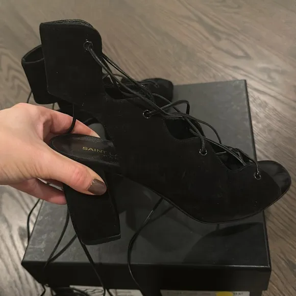 Saint Laurent women’s black lace up suede sandals SIZE 36.5