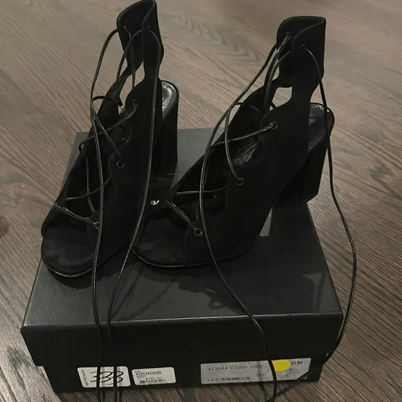 Saint Laurent women’s black lace up suede sandals SIZE 36.5