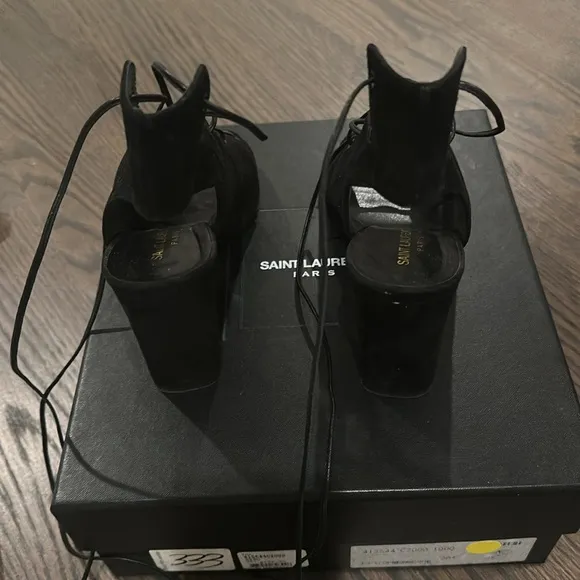 Saint Laurent women’s black lace up suede sandals SIZE 36.5