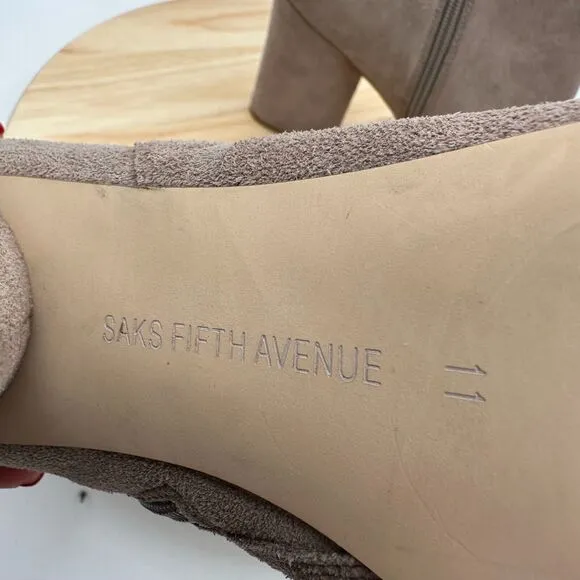Saks Fifth Avenue Nina Ankle Boots Womens 11 Tan Leather Block Heels Mod