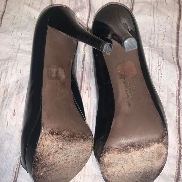 SALE! Vera Wang Lavender Selima Black Patent Peep Toe High Heel Shoes SZ 8.5M