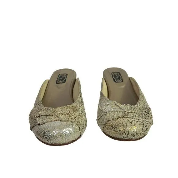 Salphy Handmade Leather Metallic Gold &amp; Silver Mules w/ Wood Heels Size 7