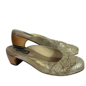 Salphy Handmade Leather Metallic Gold &amp; Silver Mules w/ Wood Heels Size 7