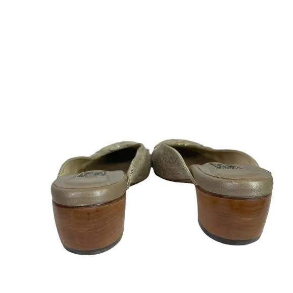 Salphy Handmade Leather Metallic Gold &amp; Silver Mules w/ Wood Heels Size 7