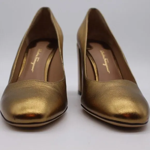 Salvatore Ferragamo 'Arezzo 85' Bronze Leather Pump Heels 7 or 9 NIB $675 Shoes