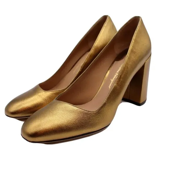 Salvatore Ferragamo 'Arezzo 85' Bronze Leather Pump Heels 7 or 9 NIB $675 Shoes