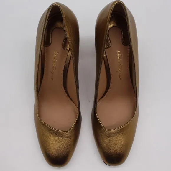 Salvatore Ferragamo 'Arezzo 85' Bronze Leather Pump Heels 7 or 9 NIB $675 Shoes
