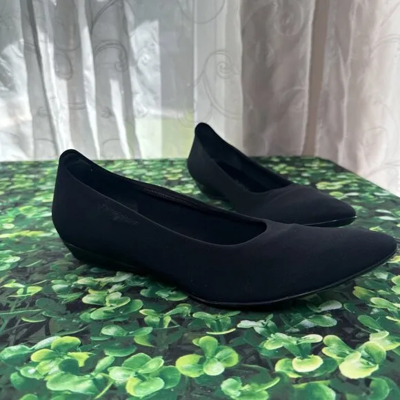 Salvatore Ferragamo Balmy kitten Wedge Heels Neoprene Stretch Black 10 1/2 AA