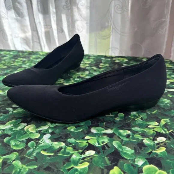 Salvatore Ferragamo Balmy kitten Wedge Heels Neoprene Stretch Black 10 1/2 AA