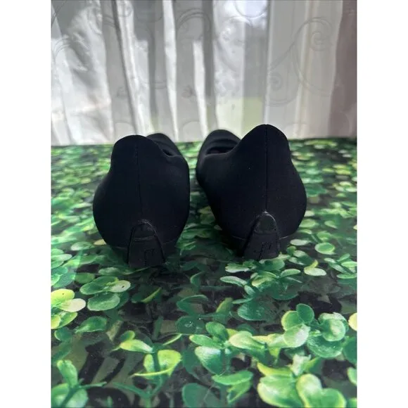 Salvatore Ferragamo Balmy kitten Wedge Heels Neoprene Stretch Black 10 1/2 AA