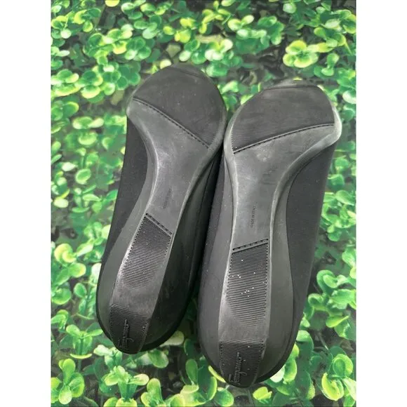 Salvatore Ferragamo Balmy kitten Wedge Heels Neoprene Stretch Black 10 1/2 AA