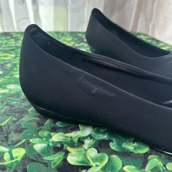 Salvatore Ferragamo Balmy kitten Wedge Heels Neoprene Stretch Black 10 1/2 AA