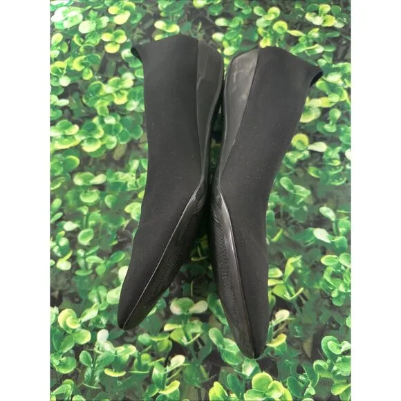 Salvatore Ferragamo Balmy kitten Wedge Heels Neoprene Stretch Black 10 1/2 AA