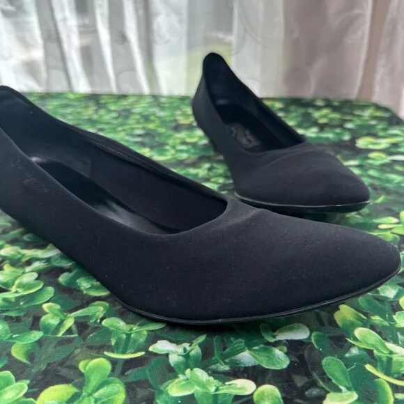 Salvatore Ferragamo Balmy kitten Wedge Heels Neoprene Stretch Black 10 1/2 AA