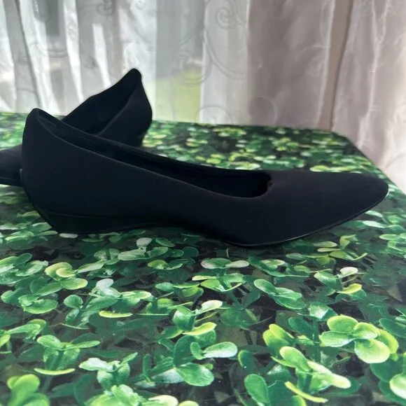Salvatore Ferragamo Balmy kitten Wedge Heels Neoprene Stretch Black 10 1/2 AA