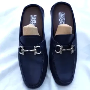 Salvatore Ferragamo Black Duca 2   leather Gancini-bit loafers SZ 10M    mules