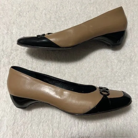 Salvatore Ferragamo Boutique Black Nude Wedge Pumps Shoes Size 8.5