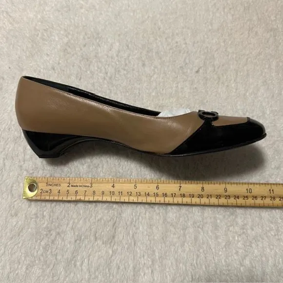 Salvatore Ferragamo Boutique Black Nude Wedge Pumps Shoes Size 8.5