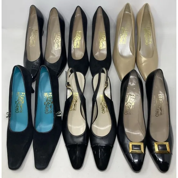 Salvatore Ferragamo Lot of 6 Pairs High Heel Shoes Women's Size 7.5 AAAA **READ