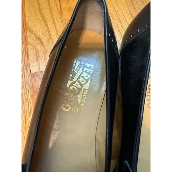Salvatore Ferragamo Men's Caronte Wingtip Tassel Black Loafers Shoes size 10