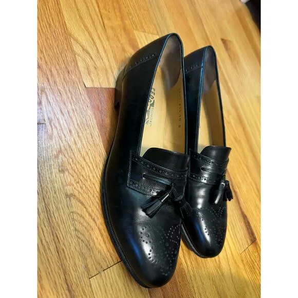 Salvatore Ferragamo Men's Caronte Wingtip Tassel Black Loafers Shoes size 10