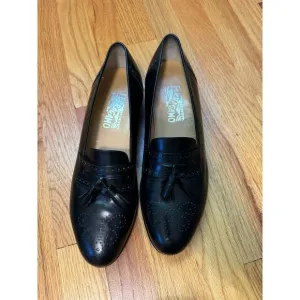Salvatore Ferragamo Men's Caronte Wingtip Tassel Black Loafers Shoes size 10