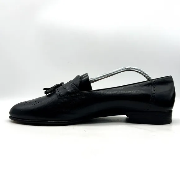 Salvatore Ferragamo Mens Shoes Loafers Men 11.5 B Black Leather Loafers Tassel