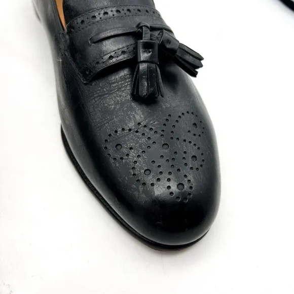 Salvatore Ferragamo Mens Shoes Loafers Men 11.5 B Black Leather Loafers Tassel