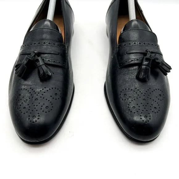 Salvatore Ferragamo Mens Shoes Loafers Men 11.5 B Black Leather Loafers Tassel