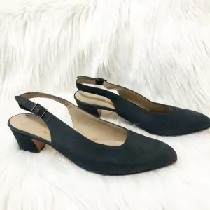 Salvatore Ferragamo Navy Suede Sling Back Shoes