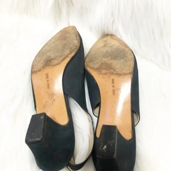 Salvatore Ferragamo Navy Suede Sling Back Shoes