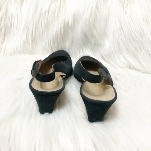 Salvatore Ferragamo Navy Suede Sling Back Shoes