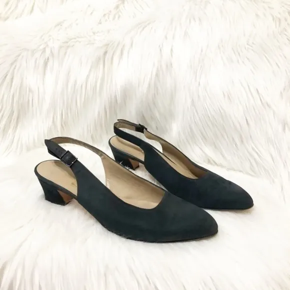 Salvatore Ferragamo Navy Suede Sling Back Shoes