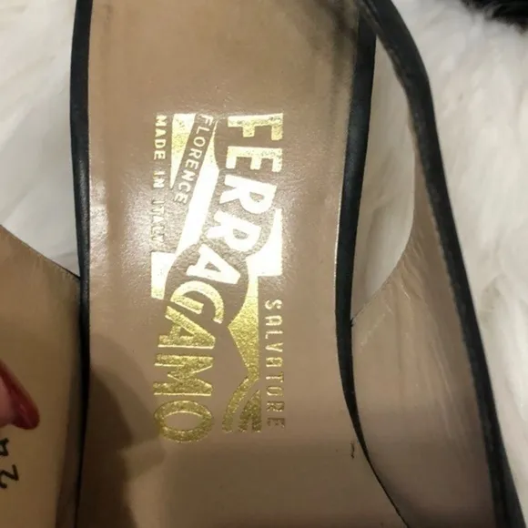 Salvatore Ferragamo Navy Suede Sling Back Shoes