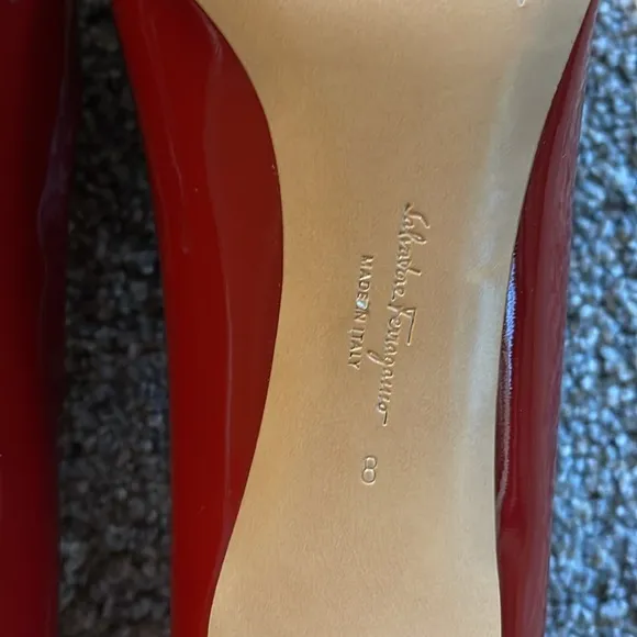 Salvatore Ferragamo Red Patent Leather Bow Pumps